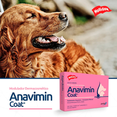 El Anavimin Coat del Laboratorio Holliday en comprimidos vía oral para perros y gatos de todas las edades, es un biomodulador dermacosmético, que ayuda a mantener la salud de la dermis y el manto, brindando más brillo y suavidad