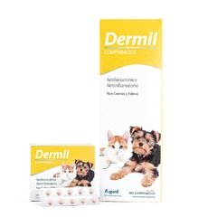 Dermil Comprimidos del Laboratorio Afford, es un antiinflamatorio y antihistamínico para caninos y felinos