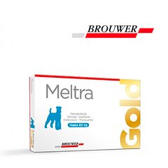 El antiparasitario interno Meltra Gold Comprimidos palatables del Laboratorio Brouwer  para el control de nematodos intestinales, Tenias y Giardias en caninos.