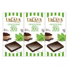 3 Tabletas Chocolate Negro Menta 70% Cacao Lacasa x100 Gr.