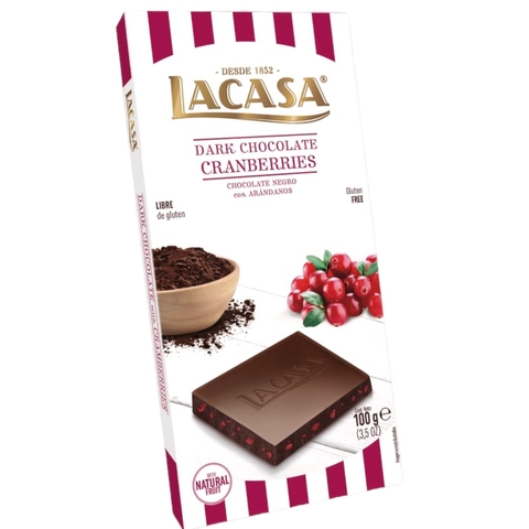 Tableta Chocolate Negro c/Arándanos Naturales Lacasa x100 G.