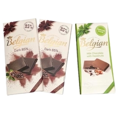 2 Tabletas Chocolates 85% x100 GR.y de Regalo Chocolate c/Leche Reducido azucar x100 GR Belgian
