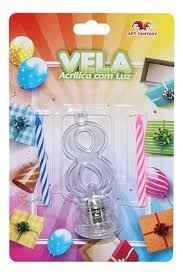 Vela Acrílica com Luz - Número 8 C/ Suporte na internet