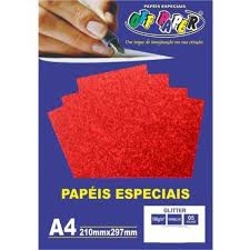 Papel Especial para Artesanato com Glitter Vermelho A4 180g/m² - 5 Folhas