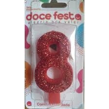 Vela De Aniversário Super Glitter Vermelha - Nº 8