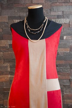 Vestido Jackie diseño en gamuza Rojo y Beige - comprar online