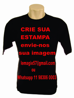 Camiseta Personalizada Preta em 100% Algodão (com 1 estampa) - Crie sua Camiseta