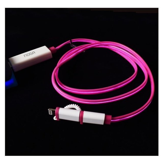 CABLE LUMINOSO DOBLE MICRO USB/LIGHTNING LED BLUE - WPG Ecommerce