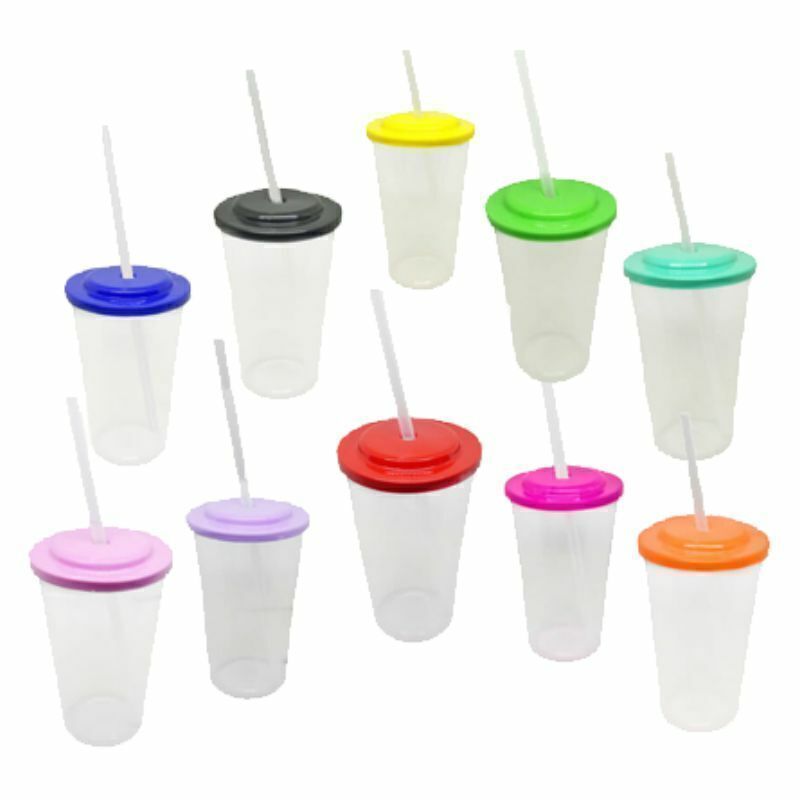 Vaso de plastico cristal 475cc con tapa y sorbete - LPS FAJU