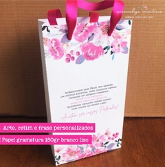 Sacola para padrinhos de casamento floral rosa [modelo vertical] - comprar online