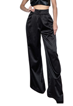 PANTALON PALAZZO SATINADO NEGRO FRANCY LEON 740 en internet