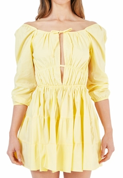 Vestido Corto Espalda Descuebierta Amarillo - FRANCY LEON Diseñadora de Modas