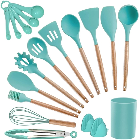 Set x 8 Utensilios de cocina en silicona y madera