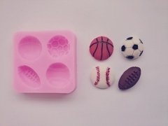 Molde De Silicone 4 Modelos De Bola Para Confeitaria Futebol, Basquete, Beisebol M23