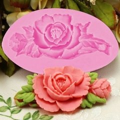 Molde De Silicone Rosa Com Botão E Folhas - Para Confeitaria