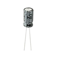 SYSCOM Capacitor Electrolítico de Aluminio, Radial de 100 µFd, 25 Vcc, 105 °C, 6.3 x 11 mm. MOD: 0100M0025V