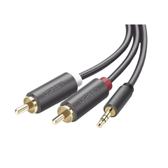 UGREEN Cable Adaptador de 3.5mm Macho a 2 RCA Macho / 5 Metros / Color Gris / Blindaje Múltiple / ABS / Alta Calidad 10513