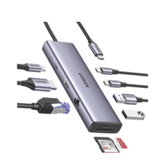 UGREEN HUB USB-C (Docking Revodok) 9 en 1 | 2 USB-A 3.0 (5Gbps) | 2 USB-C (5Gbps) | USB-C PD Carga 100W | HDMI 4K@60Hz | RJ45 (Gigabit Ethernet) | Lector Tarjetas SD + Micro SD (TF) Simultáneo | Chip de Última Generación | Caja de Aluminio. 15375