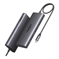UGREEN HUB USB-C (Docking Revodok Pro 210) 10 en 1 | 2 Puertos HDMI 8K,4K@60Hz | 3 USB-A | USB-C (5Gbps) | USB-C PD Carga 100W | RJ45 (Gigabit Ethernet) | Lector Tarjetas SD + Micro SD (TF) Simultáneo | Carcasa de Aluminio. 15534