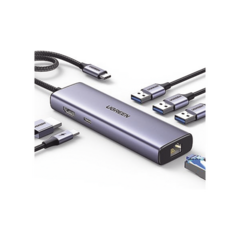 UGREEN HUB USB-C (Docking Revodok) 6 en 1 | 3 Puertos USB-A 3.0 (5 Gbps) | USB-C PD 100W | HDMI 4K@30Hz | Entrada 1 RJ45 (Gigabit Ethernet) | Chip de Última Generación | Potente Disipación de Calor | Caja de Aluminio. 15598