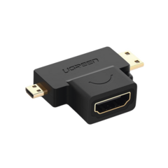 UGREEN Adaptador Micro + Mini HDMI Macho a HDMI Hembra / Mini HDMI Tipo C a HDMI Tipo A 4K@30HZ / Micro HDMI Tipo D a HDMI Tipo A 1080P@60Hz / Conector Chapado en Oro / Compacto, Portátil y Fácil de Usar 20144