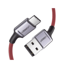 UGREEN Cable USB-A a USB-C | 1 Metro | Protección Integrada | Carga Rápida | QC 4.0/3.0/2.0 | FPC | AFC | Transferencia de datos de 480 Mbps | Caja de Aluminio | Nylon Trenzado | Color Rojo | 2 años de Garantía. 20527