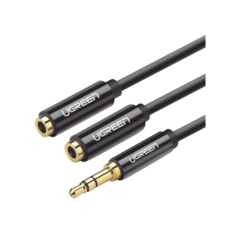 UGREEN Cable Adaptador/Divisor de Audio de 3.5mm Macho a 2 Terminales de 3.5mm Hembra / 25 cm de Longitud / Cable TPE / Color Negro 20816