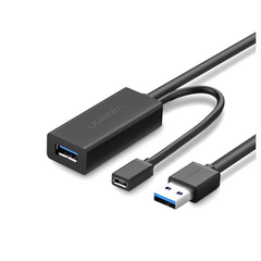 UGREEN Cable de Extensión Activo USB 3.0 con puerto de alimentación Micro USB / 5 Metros / USB 3.0 a 5Gbps / No requiere controlador / Ideal para impresoras, consolas , Webcam, etc. 20826