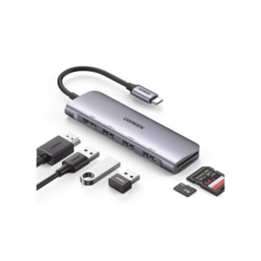 UGREEN HUB USB-C (Docking Station) 6 en 1 | HDMI 4K@30Hz | 3 Puertos USB 3.0 | Lector Tarjeta SD + Micro SD (TF) Uso Simultáneo | Chip de Última Generación | Potente Disipación de Calor | Caja de Aluminio. 20956A