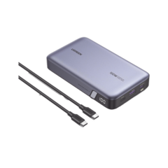 UGREEN Power Bank de 20000mAh | 3 Salidas 100W Max. | USB-A + 2 USB-C | PD 3.0 | QC3.0 | FCP | SCP | Pantalla Inteligente | Carcasa Ignifuga | Color Gris | Incluye Cable USB de 50cm | Carga tu Laptop de Manera Segura. 25188