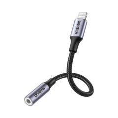 UGREEN Adaptador de Auriculares Lightning a 3.5mm / Certificado MFI / Cable 100% compatible con dispositivos Apple / Ideal para llamadas, Música y Control de Línea / Caja de Aluminio y Nylon Trenzado / Blindaje Múltiple /Cable de 10cm. MOD: 30756