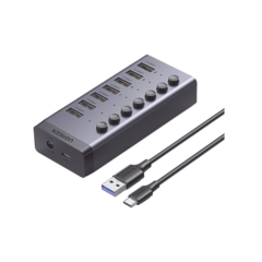 UGREEN HUB de 7 Puertos USB 3.0 / 4 puertos de Carga Inteligente / Interruptor Individual / Indicadores LED / USB 3.0 a 5Gbps / 1 USB-C Hembra (solo datos) / Incluye Adaptador de Corriente 12V 2A / 7 en 1 MOD: 30778