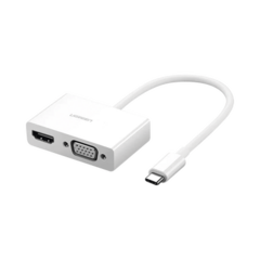 UGREEN Adaptador USB C a HDMI VGA / Compatible con Thunderbolt 3 / USB 3.1 Tipo C / HDMI 4K*2K @30Hz / VGA 1920*1080@60hz / Salidas Simultaneas en Modo Espejo / Caja de ABS / No requiere Controlador / Chip IC inteligente incorporado. 30843