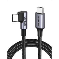 UGREEN Cable USB-C a USB-C | 2 Metros | Conector con Ángulo Recto de 90° | Carga Rápida de hasta 60W | 480 Mbps | PD3.0 | QC4.0/3.0/2.0 | FPC | AFC | Protección Integrada| Caja de Aluminio | Nylon Trenzado | Color Negro 50125