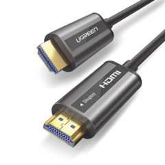 UGREEN Cable HDMI de 15 Metros por Fibra Óptica 4K@60Hz / Fibra de 4 núcleos + Cobre estañado de 7 núcleos / Compatible con HDMI 2.0 / Alta velocidad 18 Gbps / 3D / HDR / Caja de Aleacion Zinc / Premium 50215