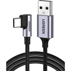UGREEN Cable USB-A a USB-C | 2 Metros | Conector con Ángulo Recto de 90° | Carga Rápida de hasta 60W | 480 Mbps | PD3.0 | QC /3.0/2.0 | FPC | AFC | Protección Integrada| Caja de Aluminio | Nylon Trenzado | Color Negro | 2 años de 50942