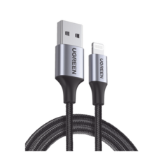 UGREEN Cable USB-A a Lightning / Certificado MFi / 1 Metro / Adecuado para iPhone, iPad y iPod / Carga y Sincronización de Datos / Velocidad de hasta 480 Mbps / 5V 2.4 A/ Caja de Aluminio + Nylon Trenzado 60156