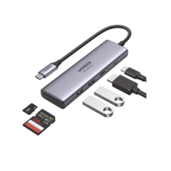 UGREEN HUB USB-C Multifuncional a HDMI 4K@60Hz / HDCP2.2 / HDR10/3D / 2 Puertos USB3.0 / Lector de Tarjetas SD+TF (Uso Simultáneo) / USB C PD 100W / 6 en 1 60384