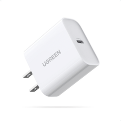 UGREEN Cargador USB-C de 20W | 1 USB-C de Carga Rápida | QC4.0+ | PD3.0 | PPS | BC1.2| Carga Inteligente | Chip PWM | Múltiple Protección | Mayor Eficiencia Energética | Tamaño Compacto | Carcasa Ignifuga | Color Blanco. 60449