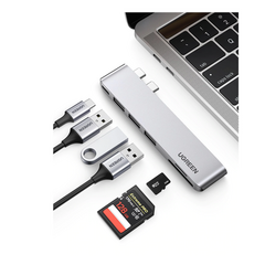 UGREEN HUB USB-C (Thunderbolt 3) Multifuncional para MacBook Pro/Air / 3 Puertos USB3.0 + Memoria SD+TF (Uso Simultáneo) + 1 USB-C (PD 100W) / Transferencia de Video y Datos / 6 en 2 60560