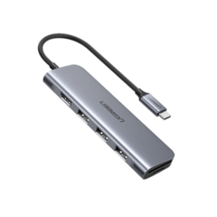 UGREEN HUB USB-C a HDMI 4K@30Hz / 3 Puertos USB 3.0 / Lector Tarjeta SD+TF (Uso Simultáneo) / Caja de Aluminio / 6 en 1 70410