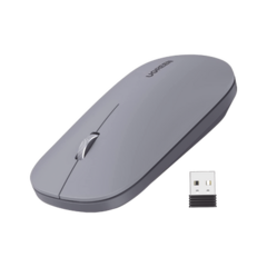 UGREEN Mouse inalámbrico 2.4 GHz / Ultra Delgado y Silencioso / DPI 1000/1600/2000/4000 (Ajustable) / Alcance 10m / Scroll de Aluminio / Adaptable a diferentes superficies / Diseño suave al tacto / Contiene Receptor USB / Color Gris 90373