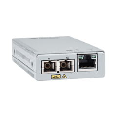 ALLIED TELESIS Convertidor de medios Gigabit Ethernet a fibra óptica, conector SC, multimodo (MMF), distancia de 220 hasta 500 m, con fuente de alimentación multi-región MOD: AT-MMC2000/SC-960