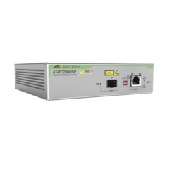 ALLIED TELESIS Convertidor de medios Gigabit Ethernet PoE+ a fibra óptica con puerto SFP Gigabit, la distancia y tipo de fibra óptica depende del transceptor MOD: AT-PC2000/SP-960