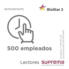 SUPREMA Software de Administración de Tiempo y Asistencia para 500 empleados, para Lectores SUPREMA MOD: BIOSTAR2TASTD