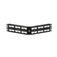 PANDUIT Panel de Parcheo Modular Mini-Com (Sin Conectores), Angulado, Sin Blindaje, Con Etiqueta y Cubierta, de 48 puertos, 2UR MOD: CPPLA48WBLY