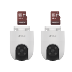 EZVIZ Kit de Camaras WiFi, Incluye 2 Piezas CS-H8C y 2 Piezas HS-TF-E1/32G / Audio de Dos Vías / Detección de Movimiento / Luz Estroboscópica / Sirena / Uso en Exterior con Protección CS-H8C/KM2