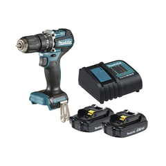 MAKITA Rotomartillo/Taladro Inalámbrico SIN CARBONES, Broquero de 1/2", 1,700 RPM, 18V⎓, Torque: 42 N.m C/2 Bat. (1.5Ah) y Cargador. MOD: DHP487SYX2