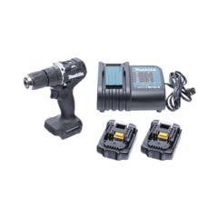 MAKITA Rotomartillo/Taladro Inalámbrico SIN CARBONES, Broquero de 1/2", 1,700 RPM, 18V⎓, Torque: 40 N.m C/2 Bat. (1.5Ah) y Cargador. MOD: DHP-487-YX-2B