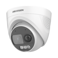 HIKVISION Turret TURBOHD 2 Megapixeles (1080p) / Imagen a color 24/7 / Lente 2.8 mm / Luz Blanca 20 mts / Exterior IP67 / WDR 130dB / Sensor PIR / Sirena Integrada / Estrobo ROJO - AZUL / Micrófono Integrado MOD: DS-2CE72DF3T-PIRXOS